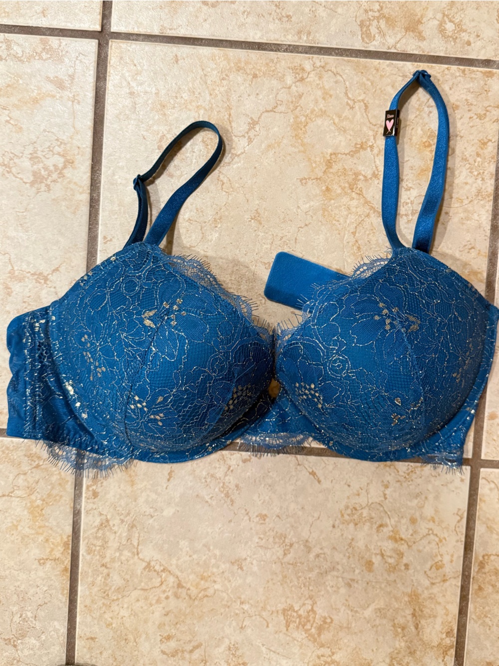 Victoria's Secret Teal and gold very sexy Lace Push-Up Bra 32DDD